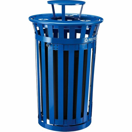 GLOBAL INDUSTRIAL Outdoor Slatted Recycling Can w/Access Door & Rain Lid, 36 Gallon, Blue 261943BL